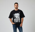 Men wearing black oversized anime graphic T-shirt front view