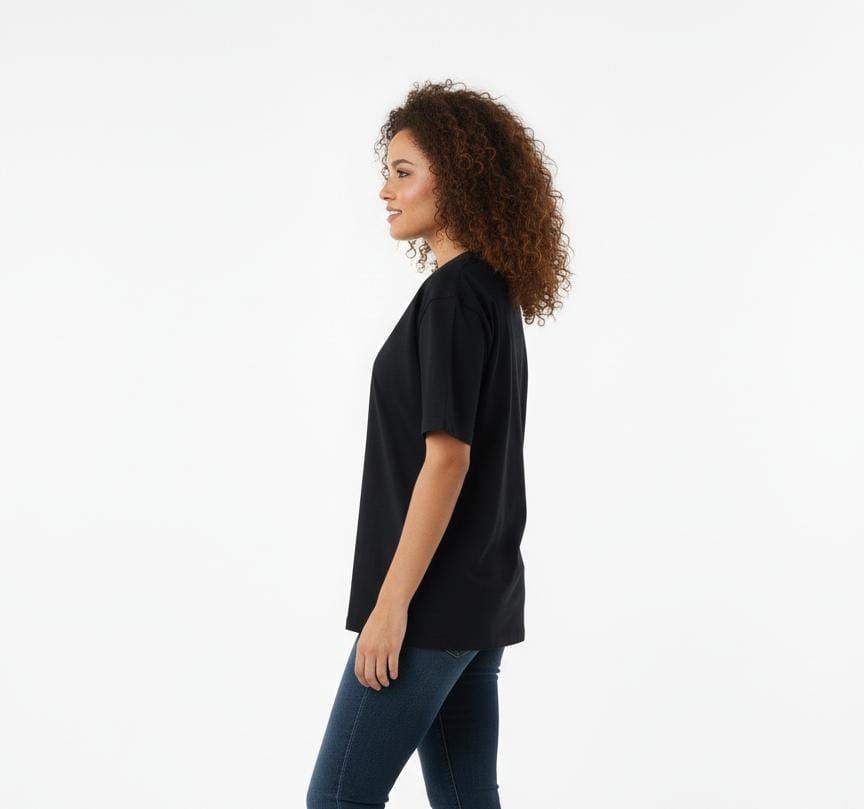 Side view of black oversized streetwear T-shirt for men
