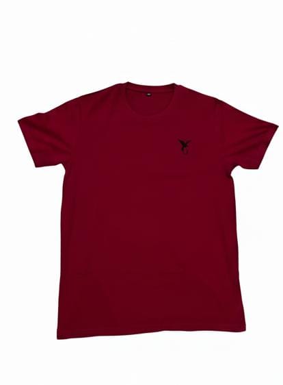 Maroon cotton T-shirt front view with minimal chest logo and classic fit